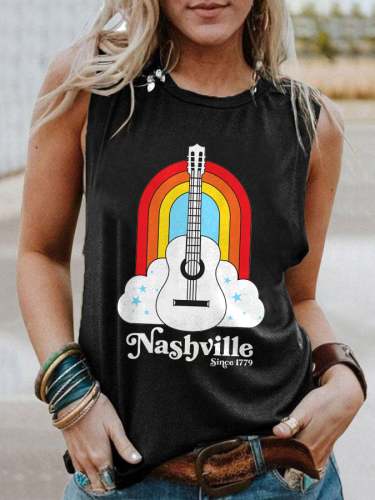Retro Nashville Guitar Print Neck Vest