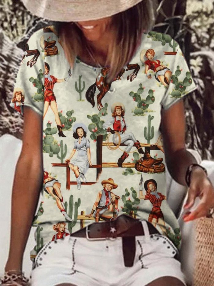 Women's Vintage Western Print T-Shirt