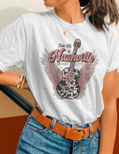 Women's Take Me To Nashville Music City Casual Print T-Shirt