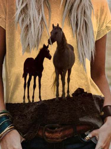 Sunset Horse Print Short Sleeve T-Shirt