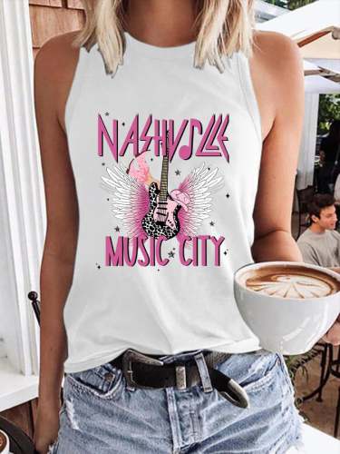Retro Nashville Guitar Girls Trip Print Tank Top