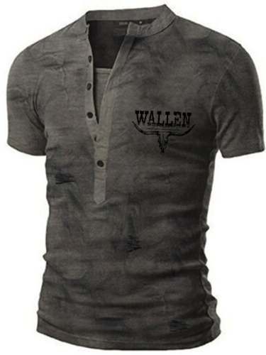 Men's Wallen Last Night We Let The Liquor Talk Print Henley Collar T-Shirt
