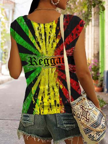 Reggae Art Print V-Neck Sleeveless Tank Top