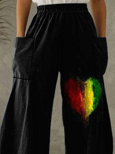Vintage Love Reggae Print Wide Leg Pants