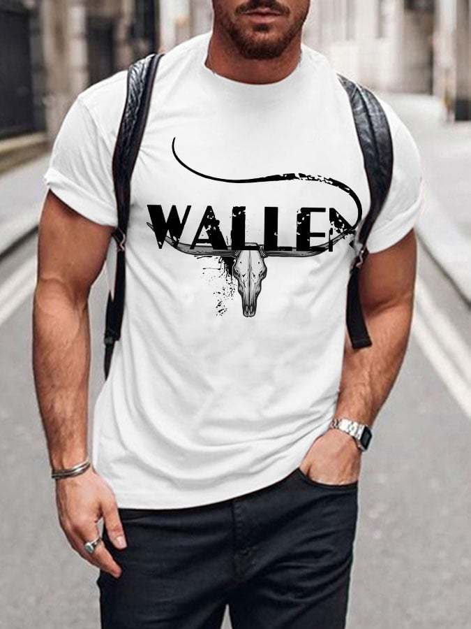 Men's Wallen Western Bull Skull Print T-Shirt