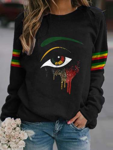 Women's Reggae Print Crew Neck Long Sleeve Print Sweatshirt