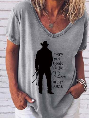 Women's Every Girl Needs a Little Rip Beth Dutton Printed V-Neck Tee