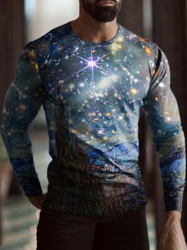 Oil Painting & Space Image Print Long Sleeve T-Shirt