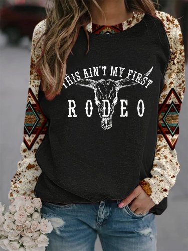 Women's Not My First Rodeo Print Casual Crewneck Sweatshirt