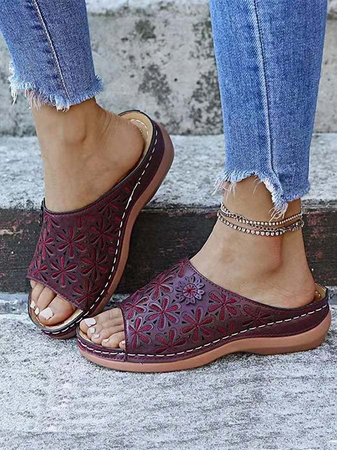 Women's Vintage Cutout Wedge Flat Sandals