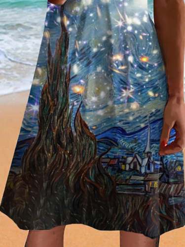 Oil Painting & Space Image Print Dress