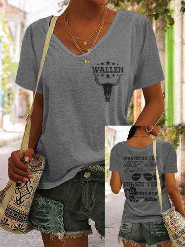 Women's Wallen Wasted On You Shirt Country Music Print Casual T-Shirt