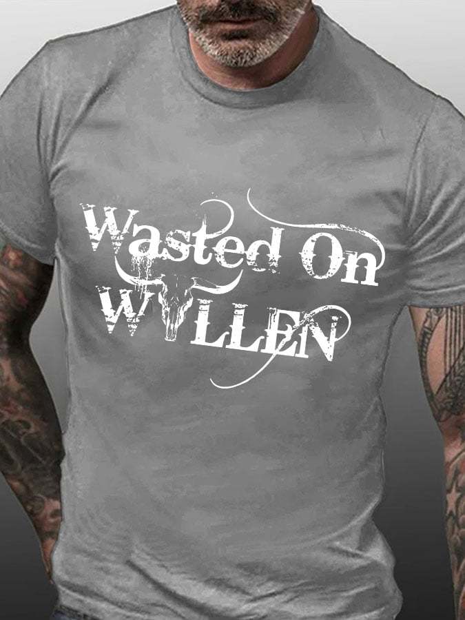Men's Wasted On Wallen Bull Skull Print T-shirt