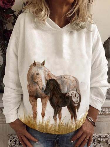Women's tribal horse group hooded casual sweater