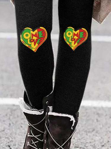 Casual Reggae One Love Print Leggings