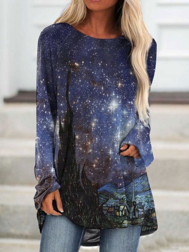 Women's Art Star Print Casual Long Sleeve T-Shirt