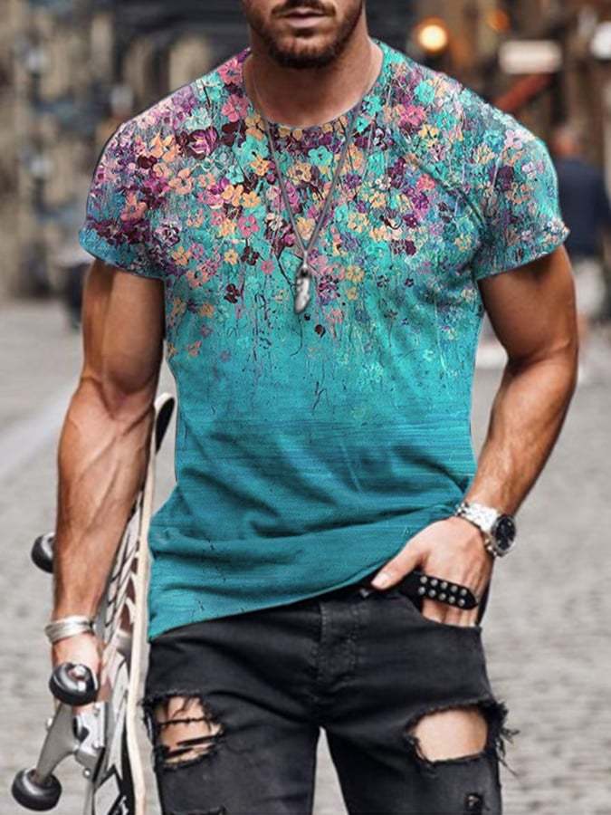 Men's Vintage Floral Print Short Sleeve T-Shirt