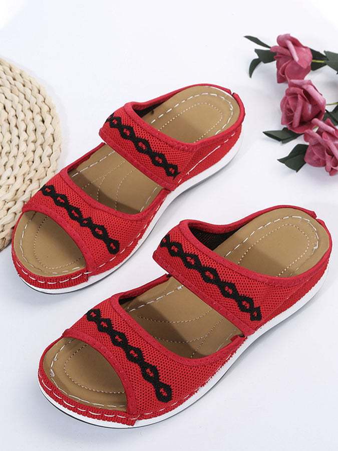 Casual Lightweight Breathable Low Wedge Flying Woven Slippers