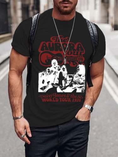Men's Retro Music Print Casual T-Shirt