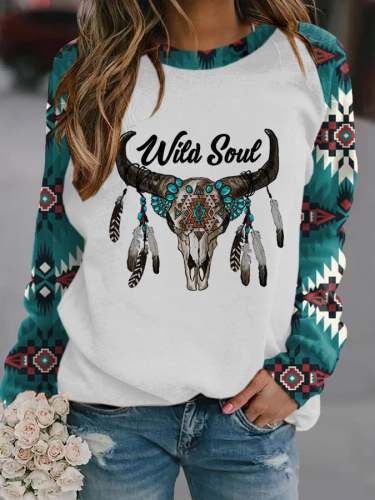 Women's Western Retro Print Casual Sweatshirt