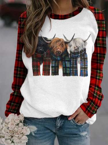 Women's Fun High Land Cow Print Sweatshirt