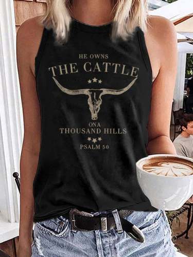 Women's He Owns The Cattle On A Thousand Hills Psalm 50 Print Sleeveless T-Shirt