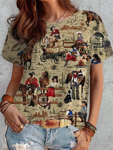 Women's Vintage Cowgirls Print Tee