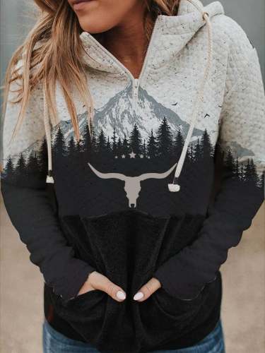 Women's Vintage Wild West Print Hooded Sweatshirt