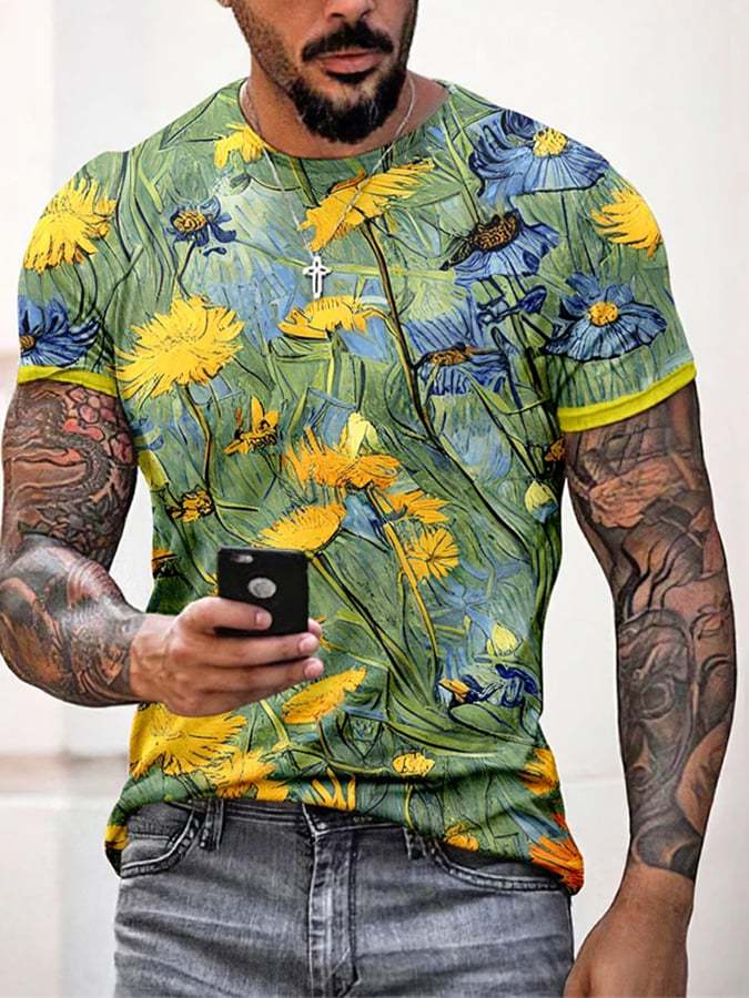 Men's Vintage Floral Print Short Sleeve T-Shirt