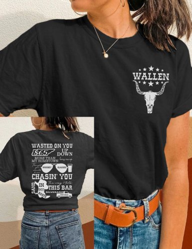 Women's Wallen Wasted On You Shirt Country Music Casual Print T-Shirt