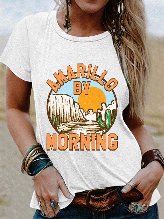 Women's Western Country Music Amarillo By Morning Cowboy Print T-Shirt