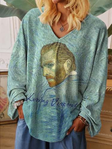 Women's Commemorative Van Gogh Oil Painting V-Neck T-Shirt