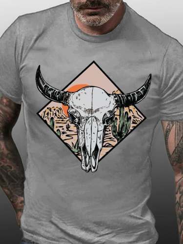 Men's Western Bull Skull Print T-shirt