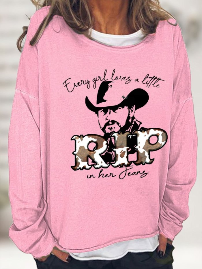 Women's Western Cowboy Every Girl Loves A Little Rip In Her Jeans Leopard Print Top