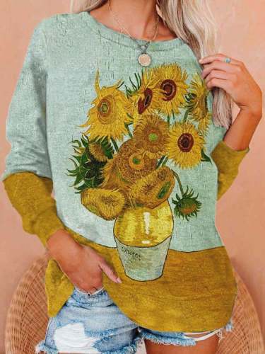 Women's Sunflower Oil Painting Casual Sweatshirt