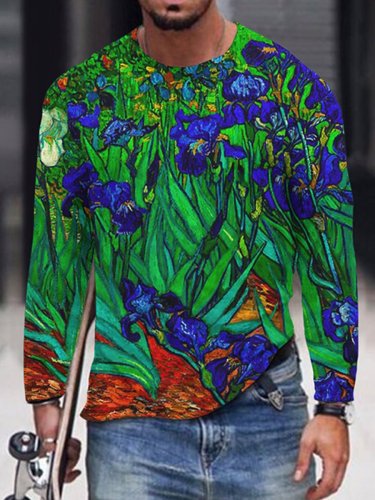 Men's Van Gogh oil Painting Floral Iris Print Top