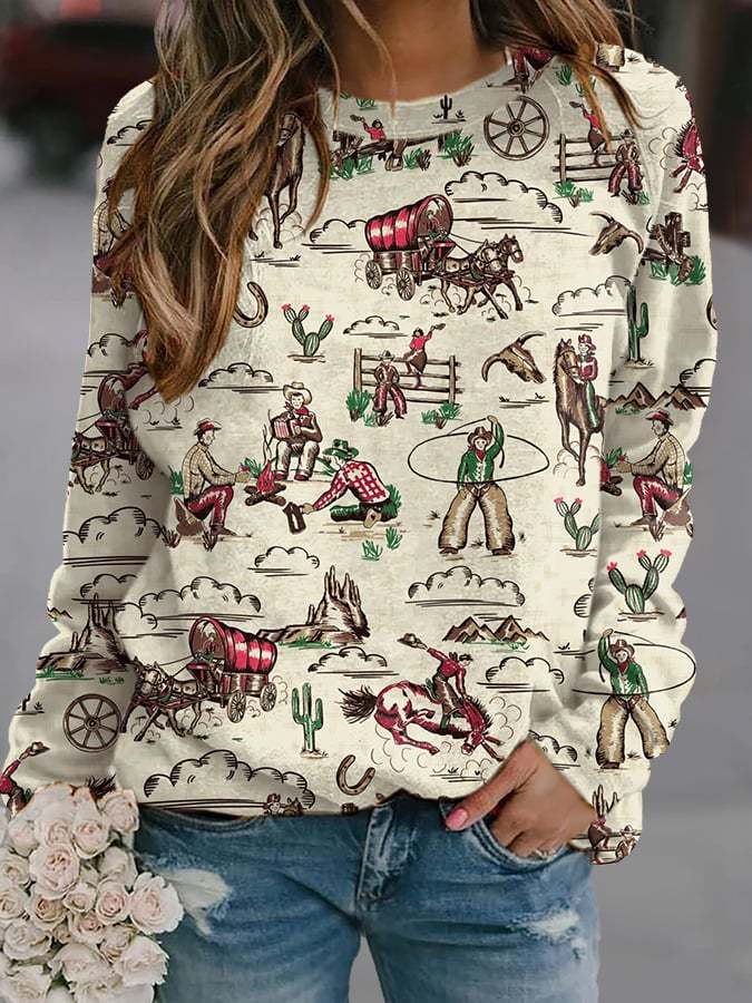 Women's Vintage Print Long Sleeve Print Sweatshirt
