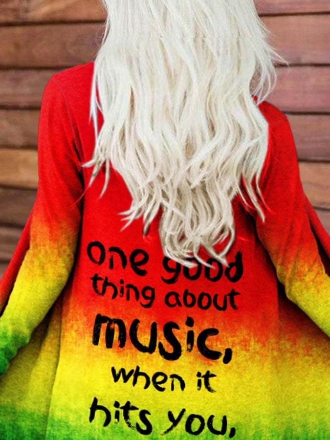 Reggae Style One Good Thing About Music, When It Hits You, You Feel No Pain Print Long Sleeve Cardigan