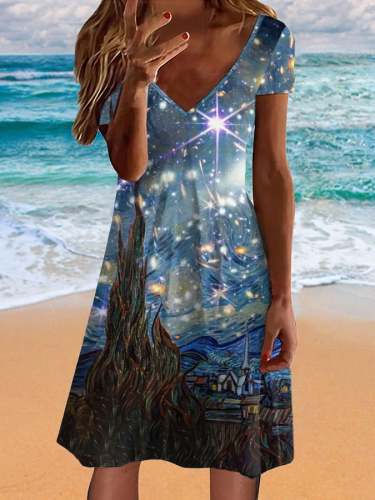 Oil Painting & Space Image Print Dress