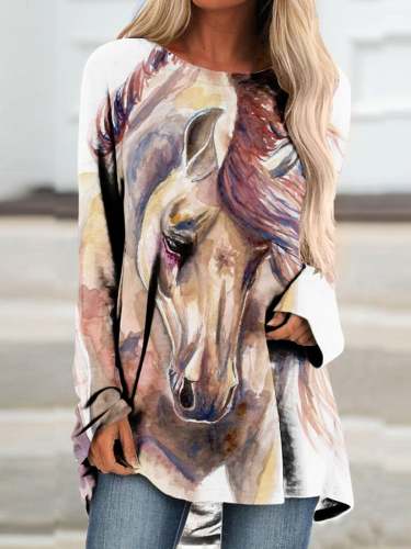 Women's Horse Oil Painting Top
