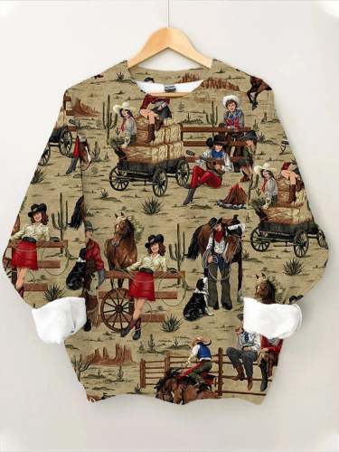 Women's Western Cowgirls Cowboy Yeehaw Print Sweatshirt