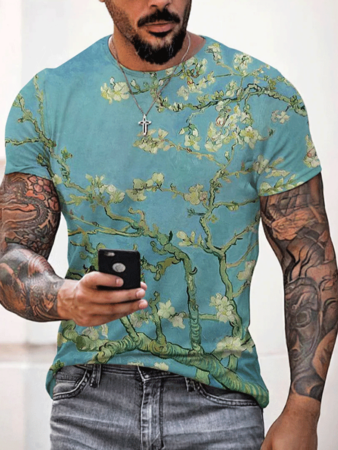 Men's Vintage Floral Print Short Sleeve T-Shirt