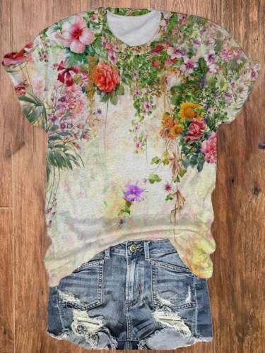 Women's Oil Painting Floral Print T-Shirt