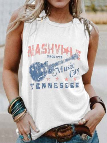 Retro Nashville Guitar Tennessee Print Neck Vest