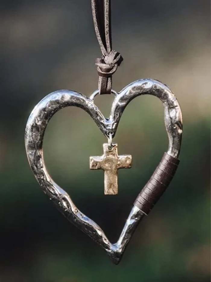 Women's Vintage Cross Love Heart Pendant Necklace