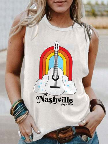 Retro Nashville Guitar Print Neck Vest