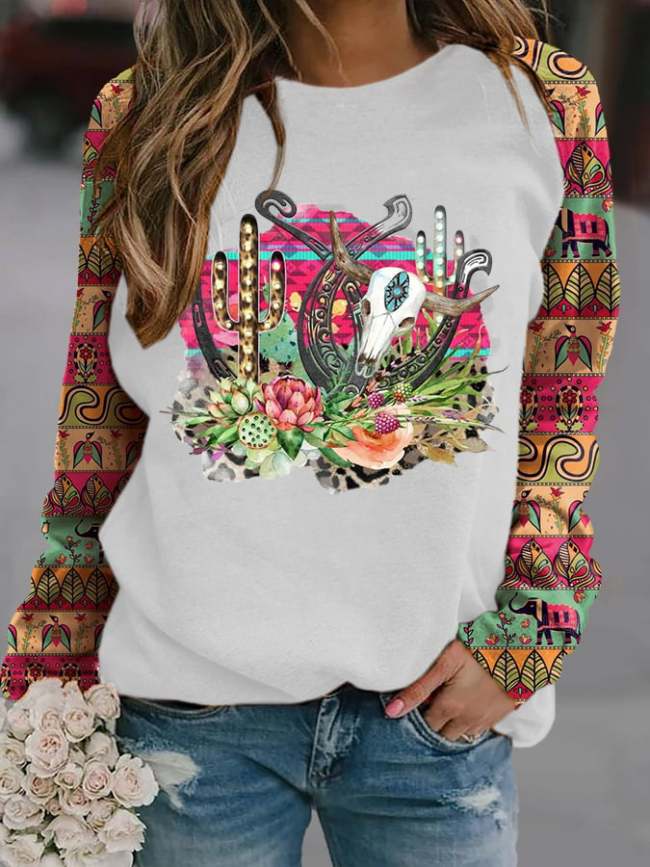 Women'S Western Casual Print Sweatshirt