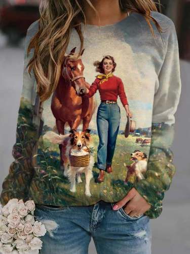 Women'S Casual Printed Long-Sleeved Sweatshirt