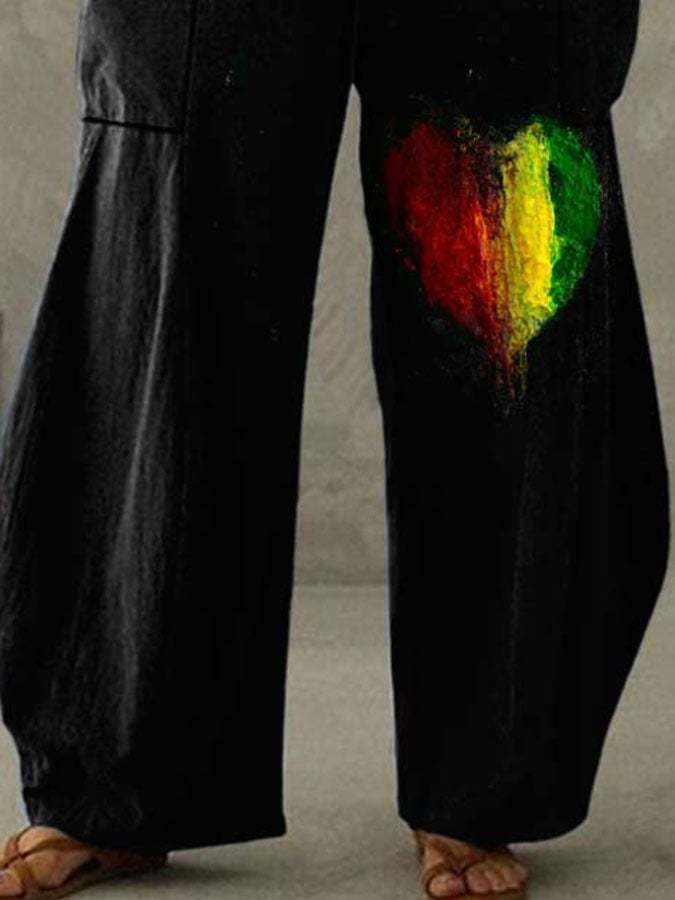 Vintage Love Reggae Print Wide Leg Pants
