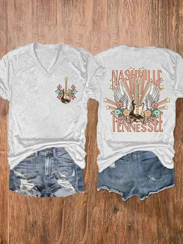 Retro Nashville Guitar Tennessee Print T-Shirt